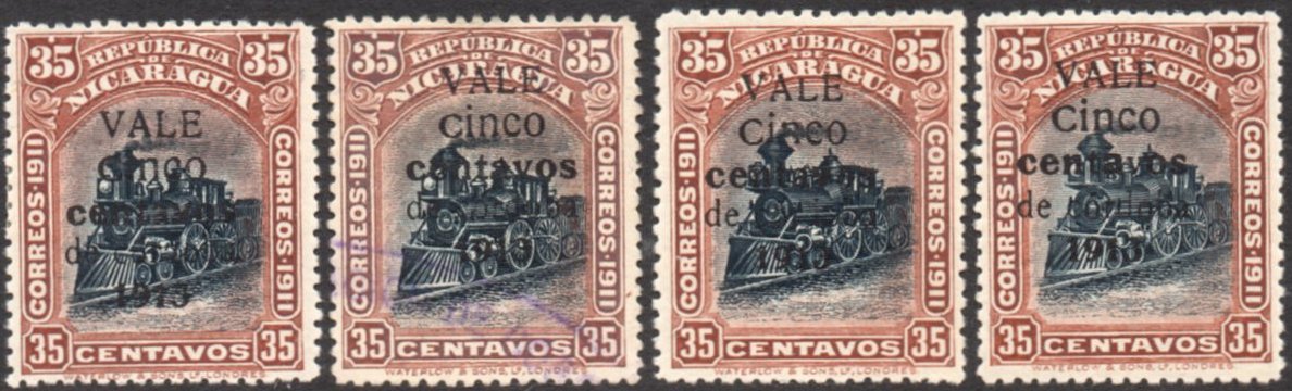 Nicaragua stamps 1913 surcharges Locomotive 5c/35c types